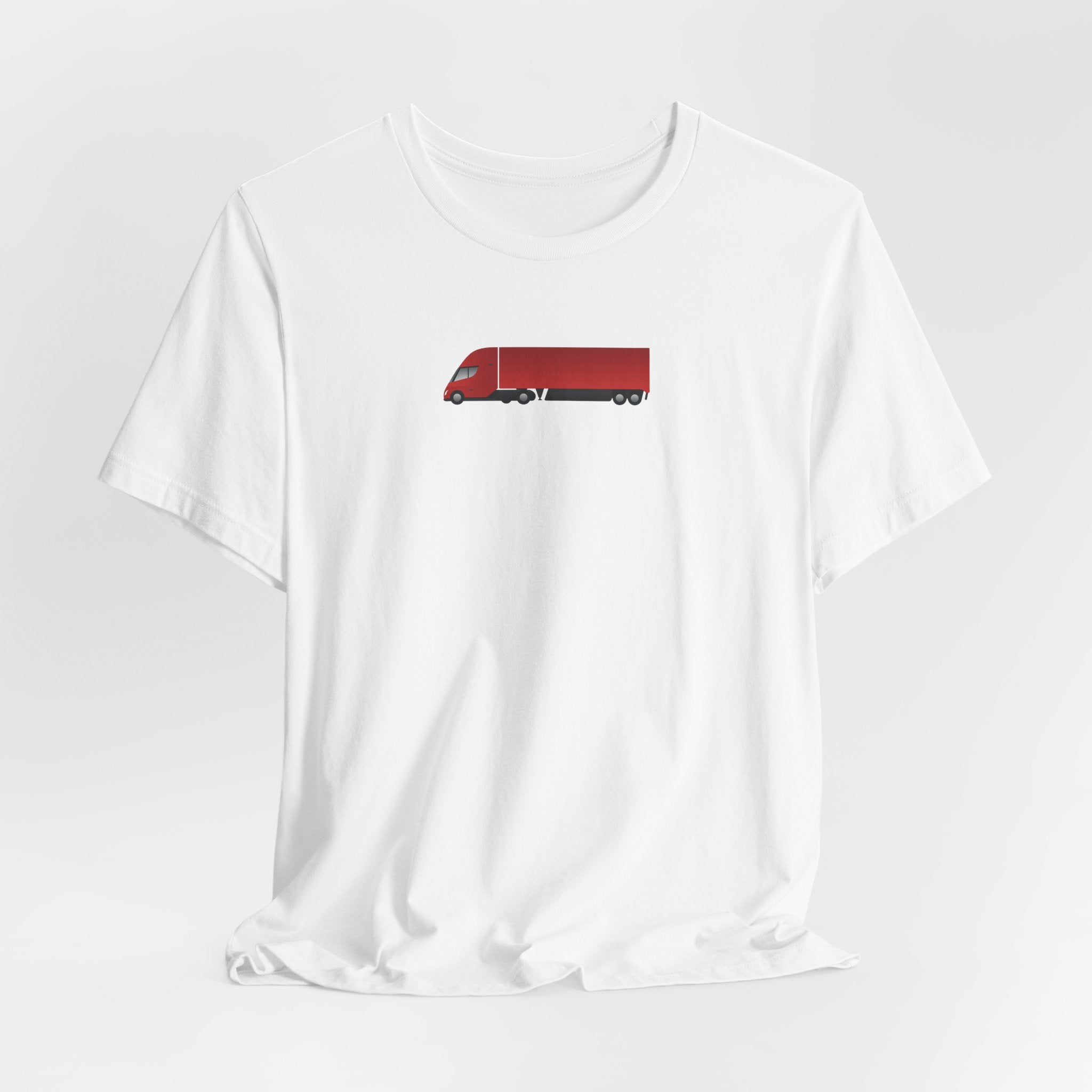 Tesla Semi Truck Graphic T-Shirt — Minimal Red Semi Truck Tee for Truckers & Transport Fans