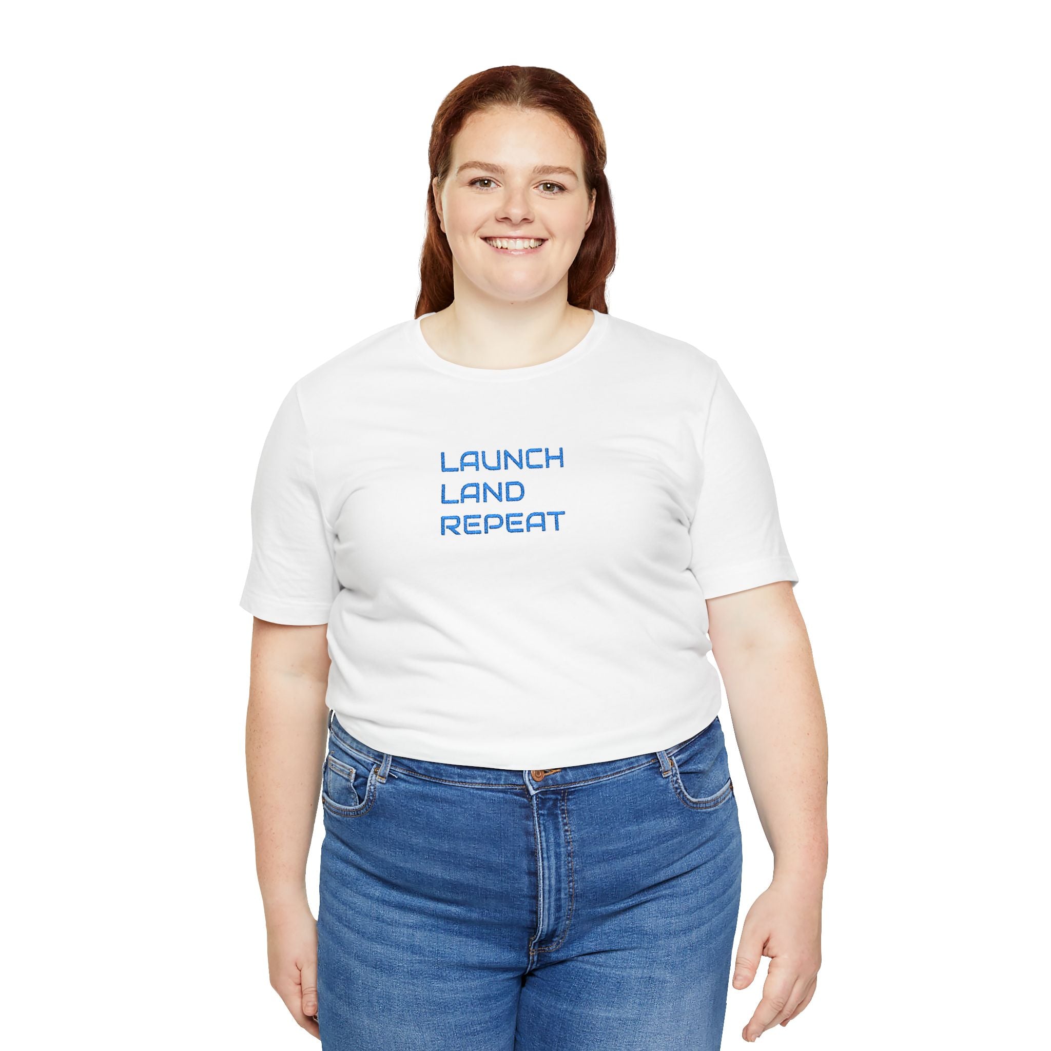Launch Land Repeat Tee — Minimalist Space Flight Graphic T-Shirt