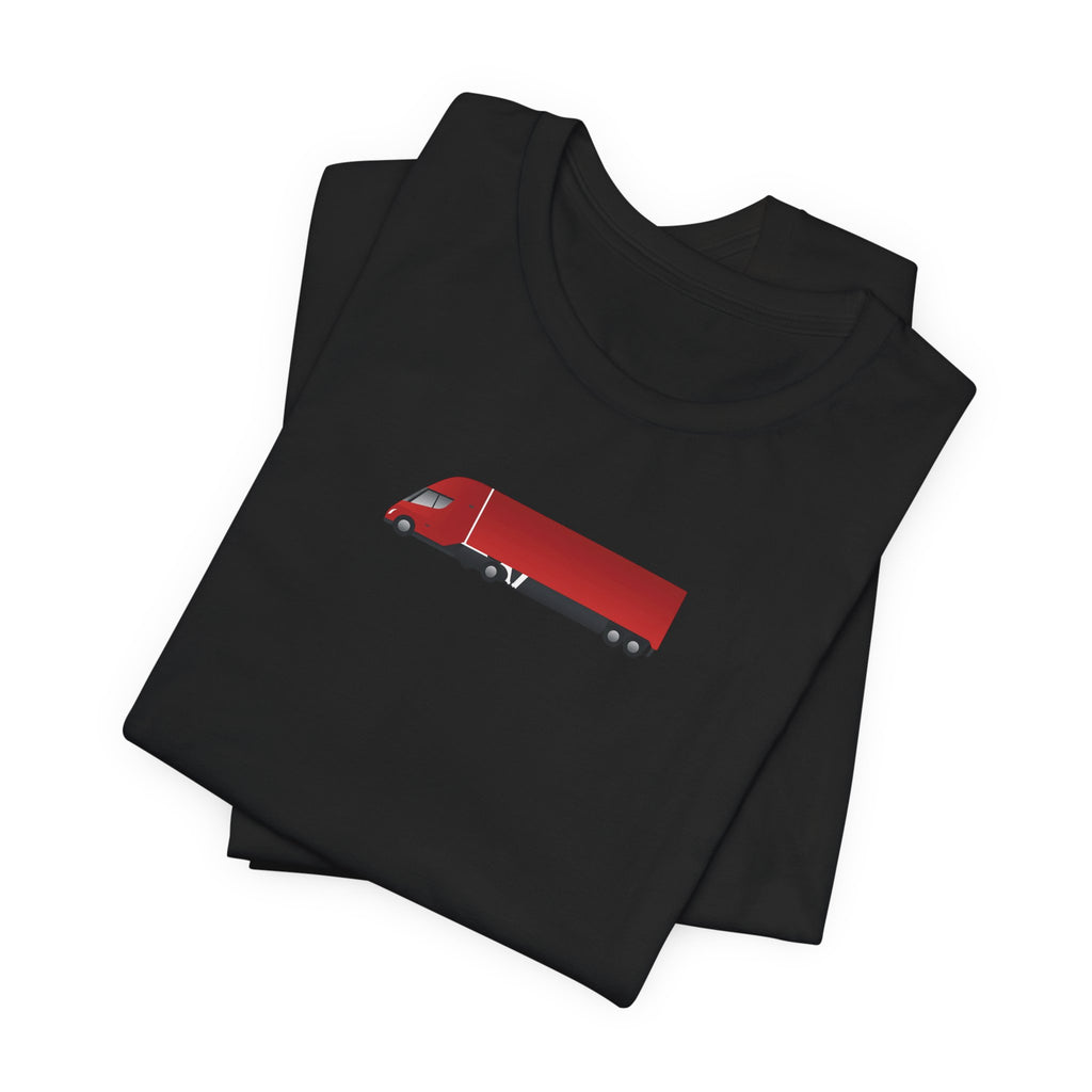 Tesla Semi Truck Graphic T-Shirt — Minimal Red Semi Truck Tee for Truckers & Transport Fans