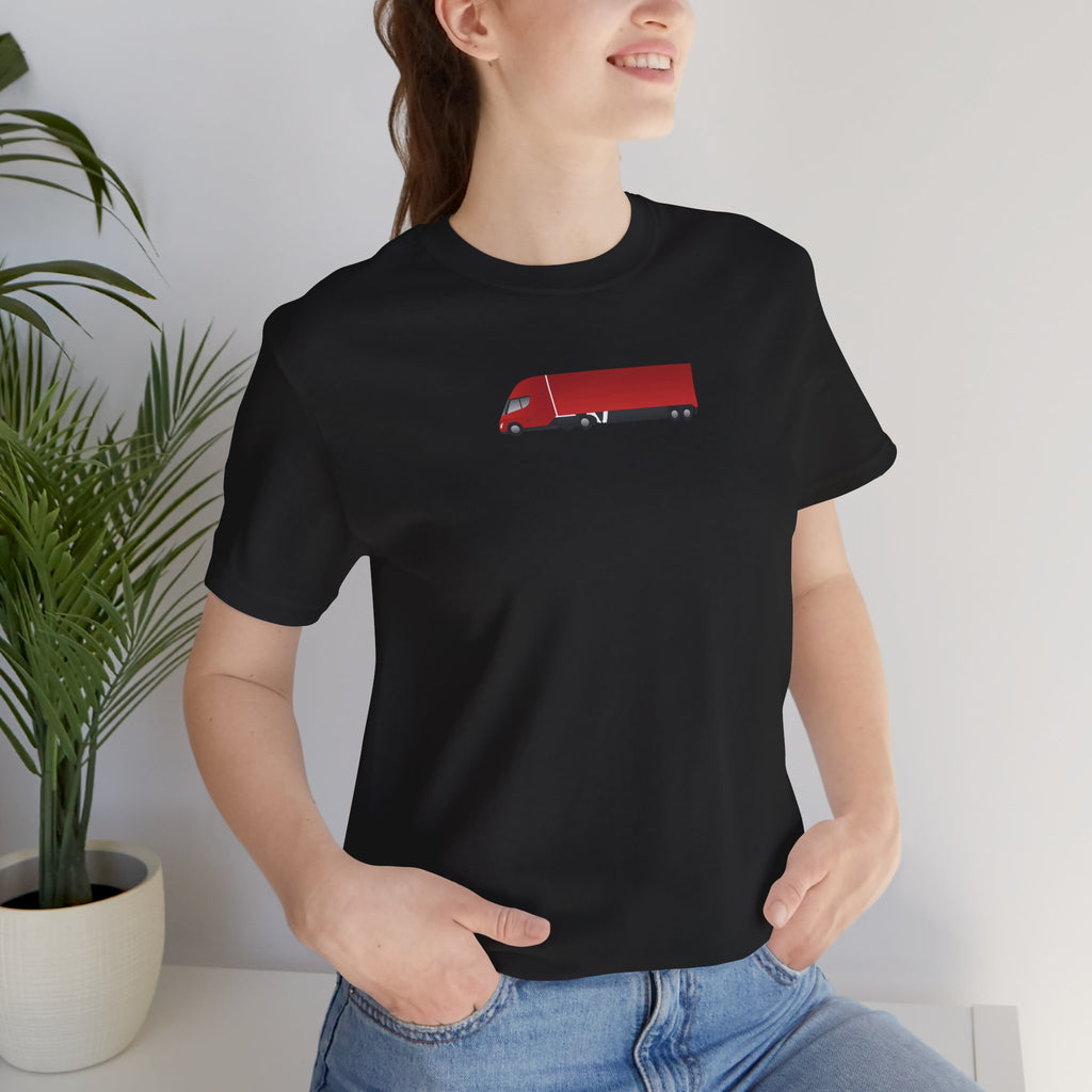 Tesla Semi Truck Graphic T-Shirt — Minimal Red Semi Truck Tee for Truckers & Transport Fans