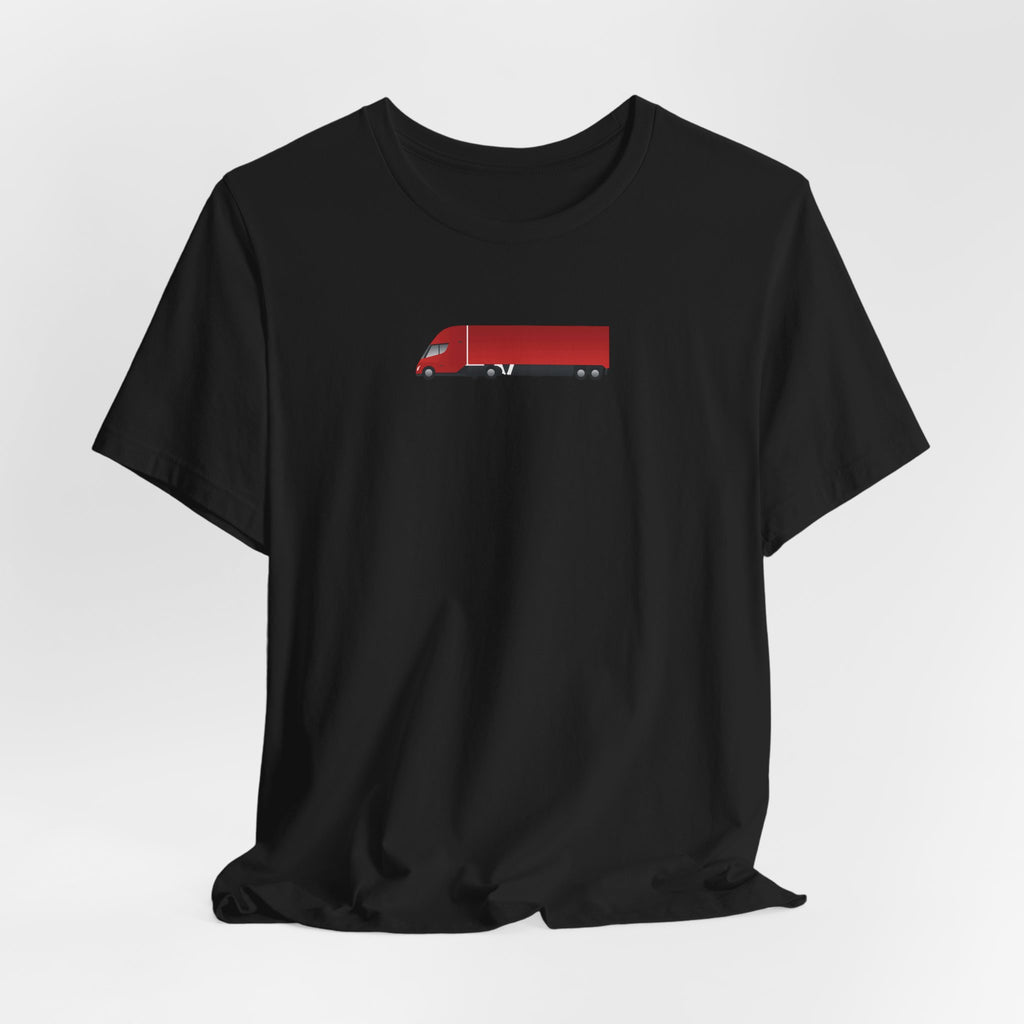 Tesla Semi Truck Graphic T-Shirt — Minimal Red Semi Truck Tee for Truckers & Transport Fans