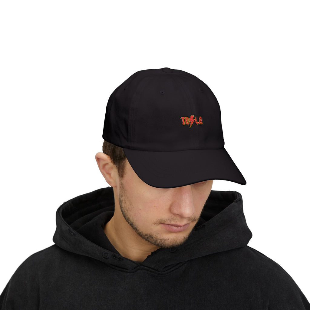 Tesla AC/DC Lightning Logo Dad Cap — Embroidered White Baseball Hat