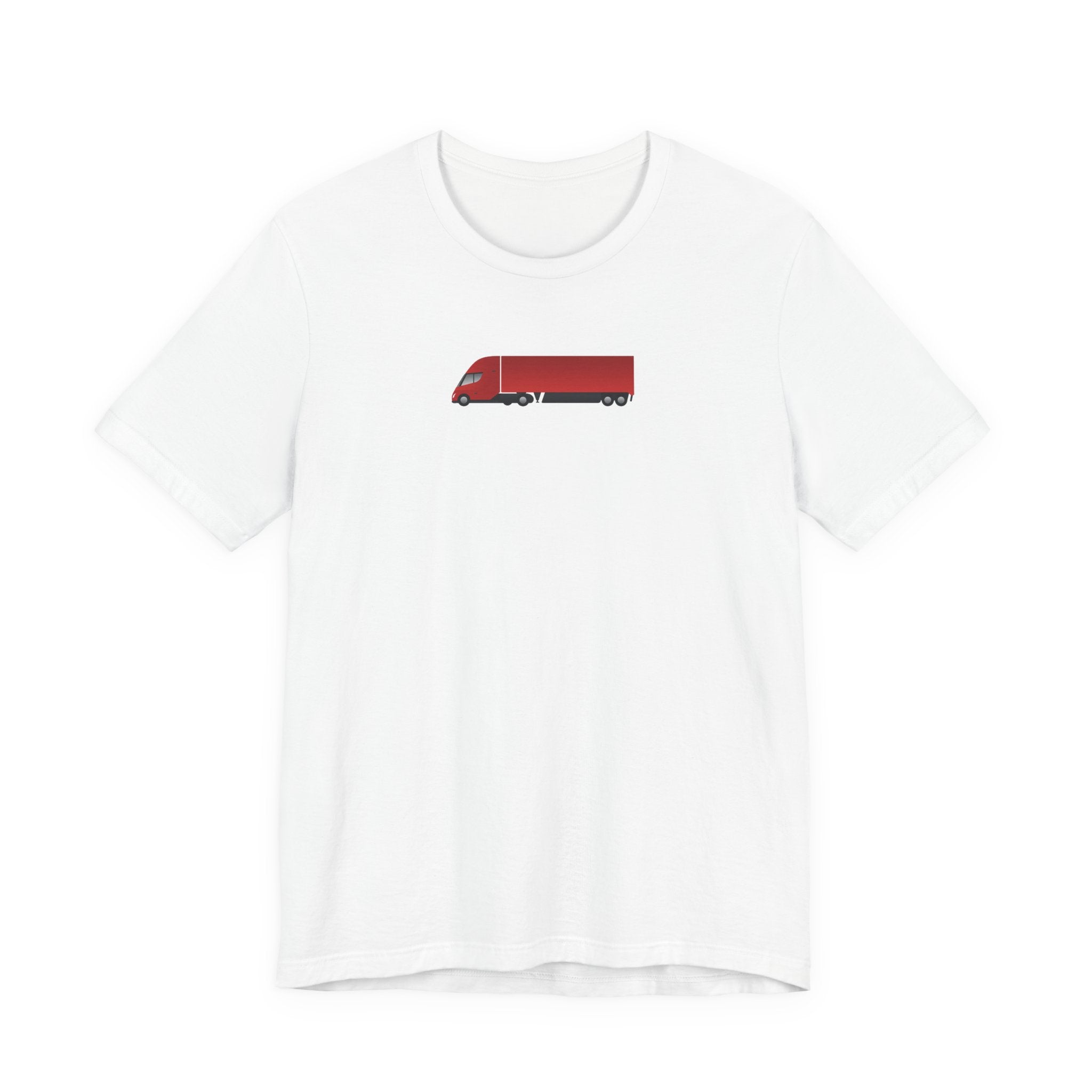 Tesla Semi Truck Graphic T-Shirt — Minimal Red Semi Truck Tee for Truckers & Transport Fans