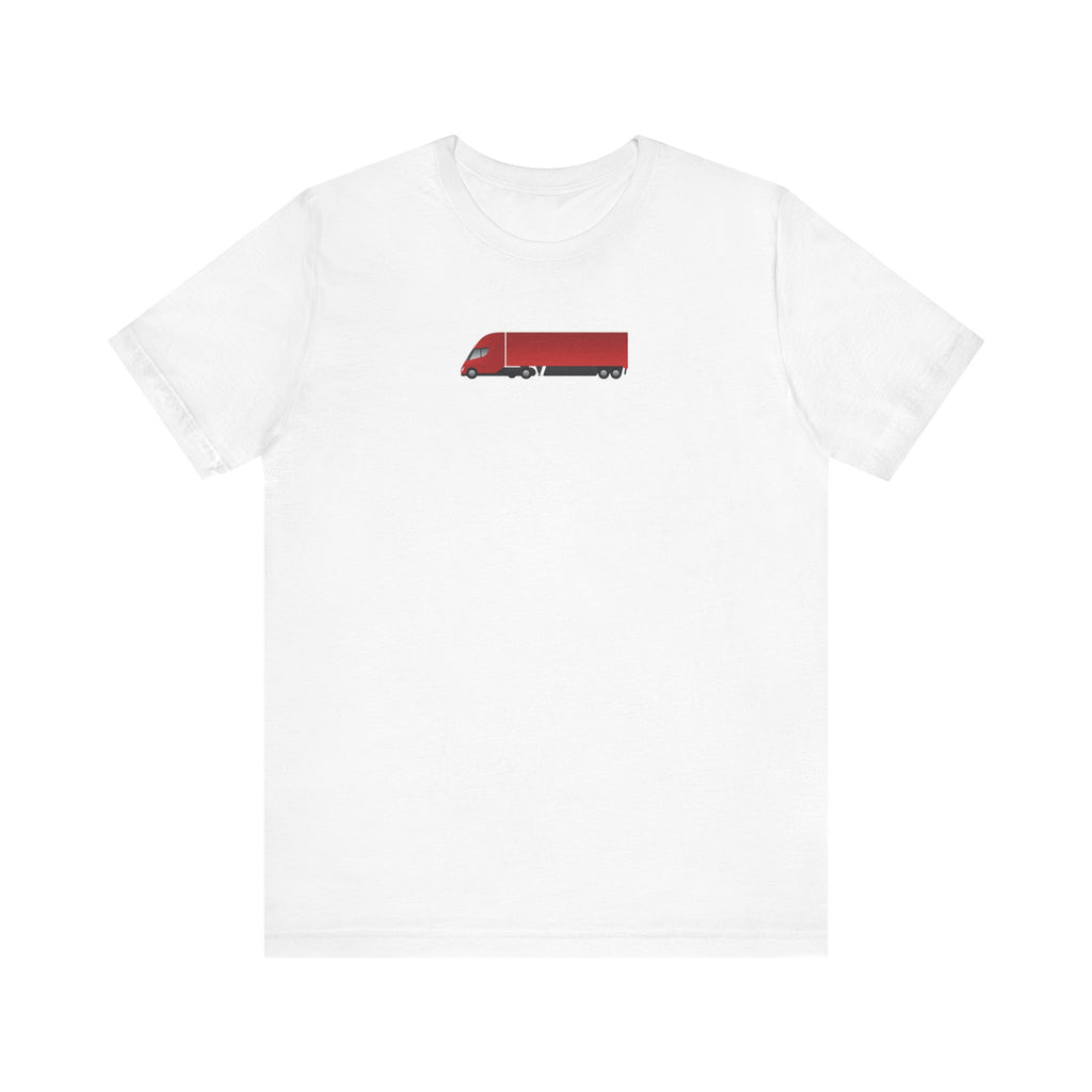 Tesla Semi Truck Graphic T-Shirt — Minimal Red Semi Truck Tee for Truckers & Transport Fans